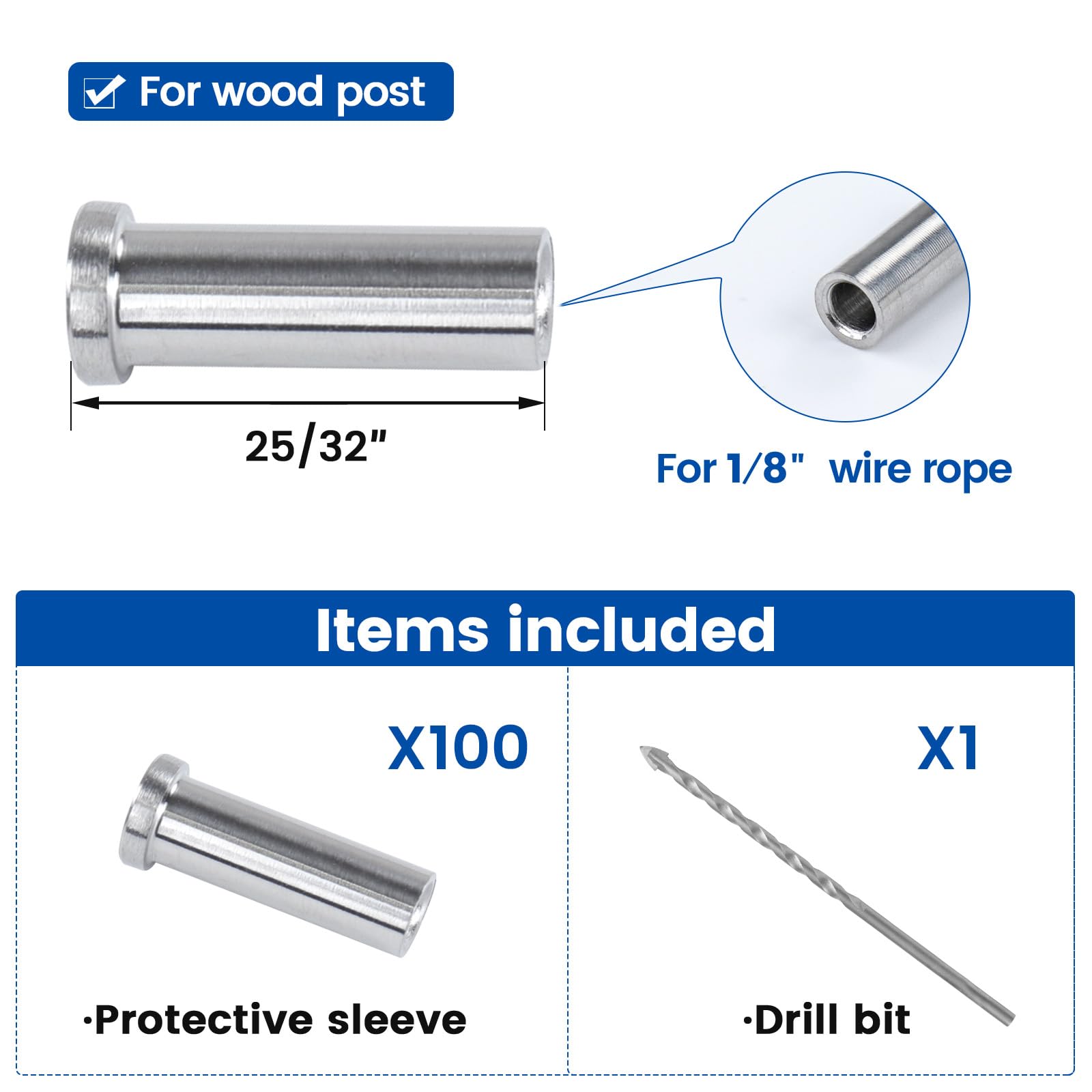 Muzata CR13 sleeve kit with drill bit for easy installation on 1/8 in rope.