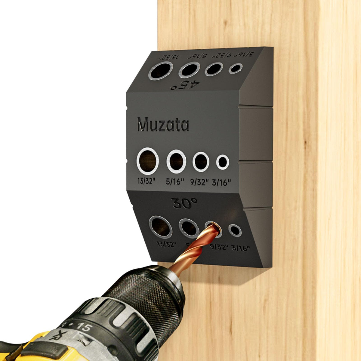 Muzata drill guide with clear scale for precise 30, 45, and 90 degree drilling