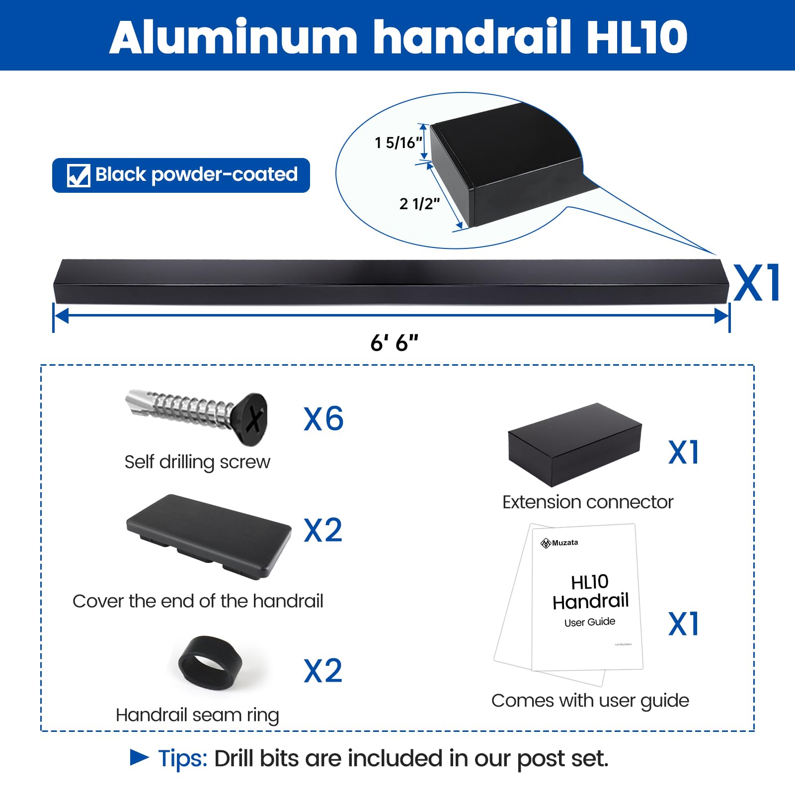 Muzata HL10 6ft-6in length assembly showing adjustable fit for decks