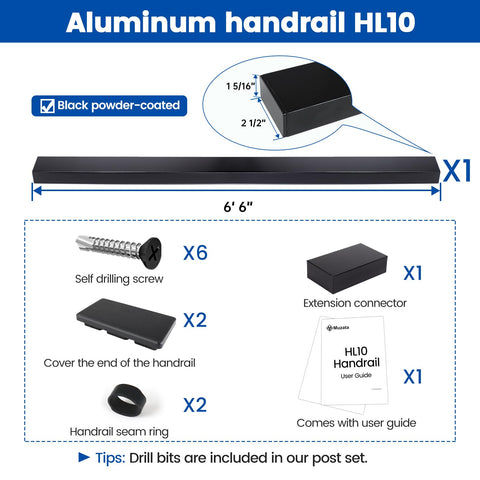 Muzata HL10 6ft-6in length assembly showing adjustable fit for decks