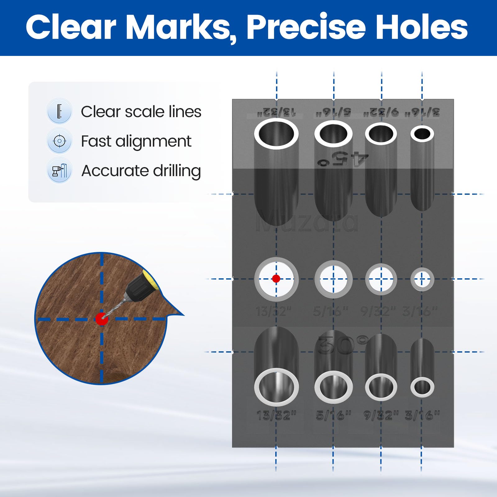 Muzata holes for 11mm, 8.5mm, 7.5mm and 4.8mm sized hardware