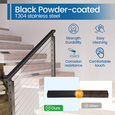 HT10 top rail shown for indoor and outdoor cable railing systems by Muzata.