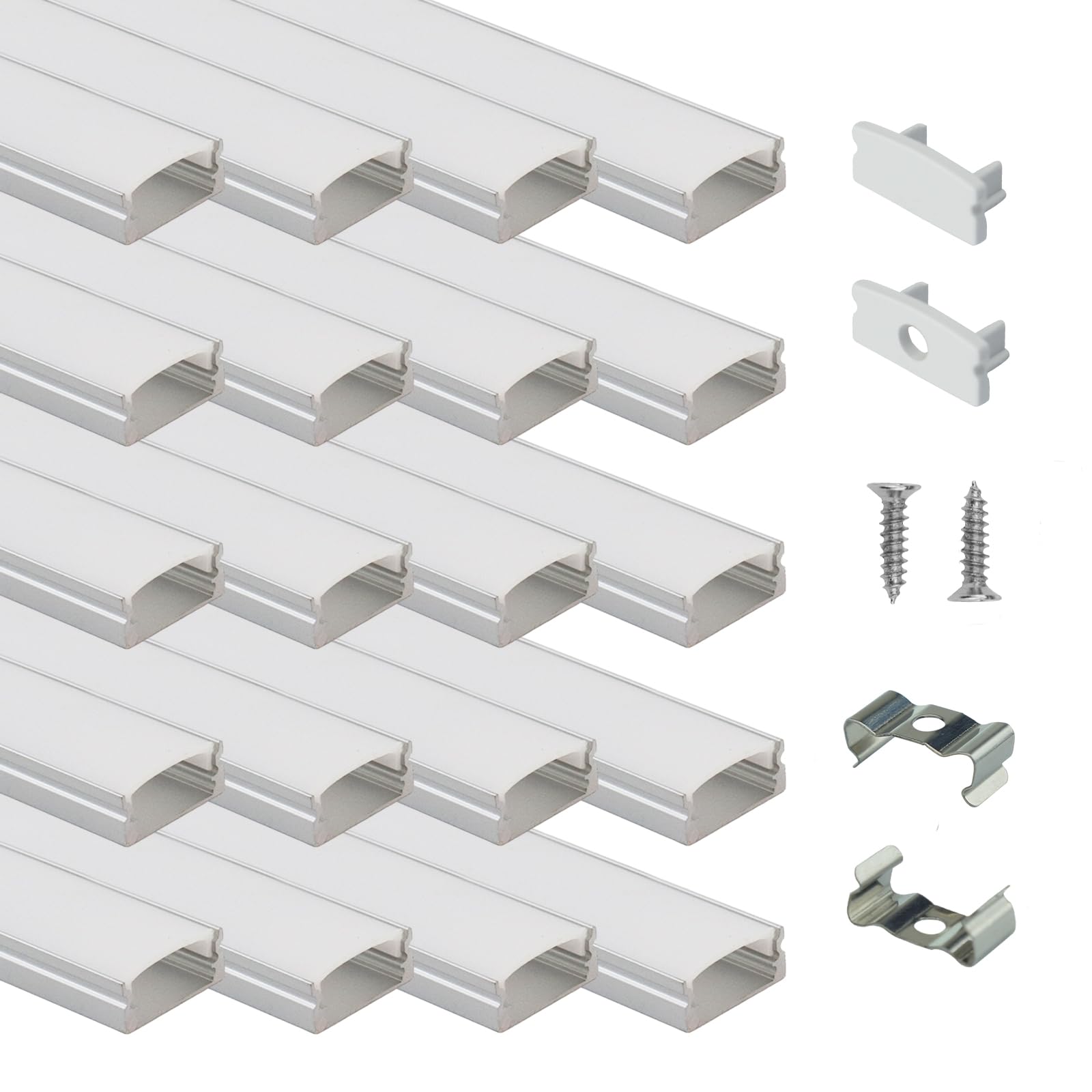 Muzata U1SW 1m silver aluminum channel with diffuser for even lighting.