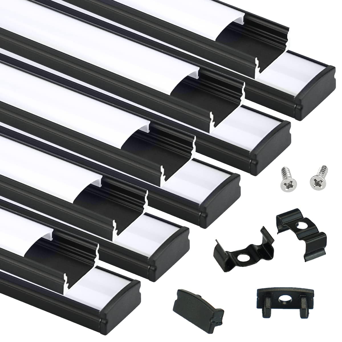 Muzata U1SW black aluminum LED channel with U-shaped diffuser for even lighting.