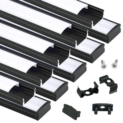 Muzata U1SW black aluminum LED channel with U-shaped diffuser for even lighting.