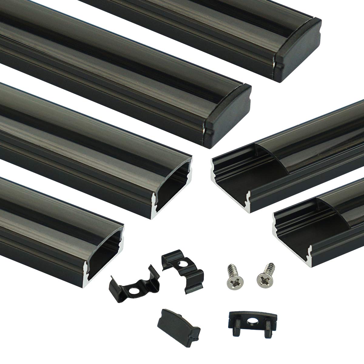 Muzata U1SW black aluminum LED channel with smoky cover for clean under-cabinet lighting.