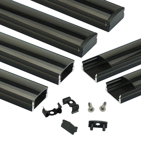 Muzata U1SW black aluminum LED channel with smoky cover for clean under-cabinet lighting.
