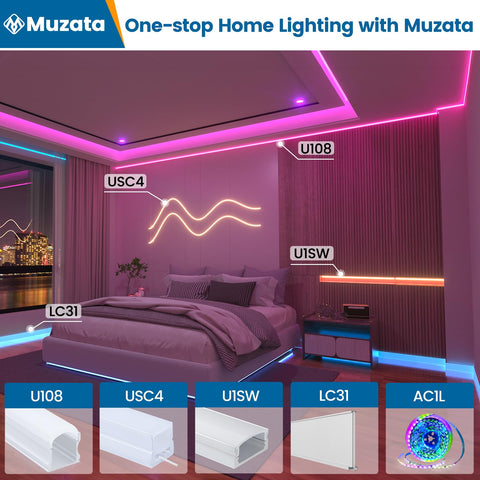 Living room ambience strip from Muzata providing versatile color accents.
