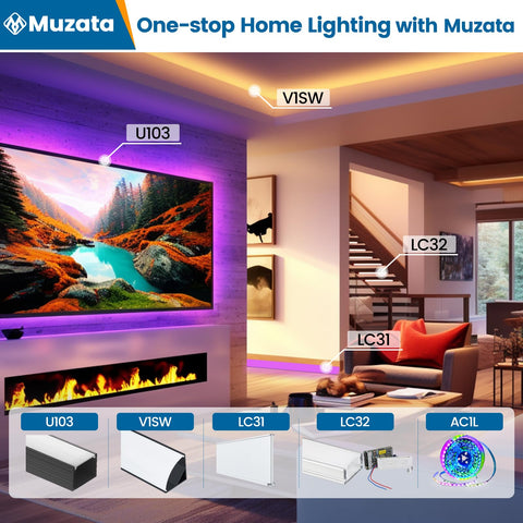 Neon-like mood lighting effect from Muzata RGB strip for decorative glow.