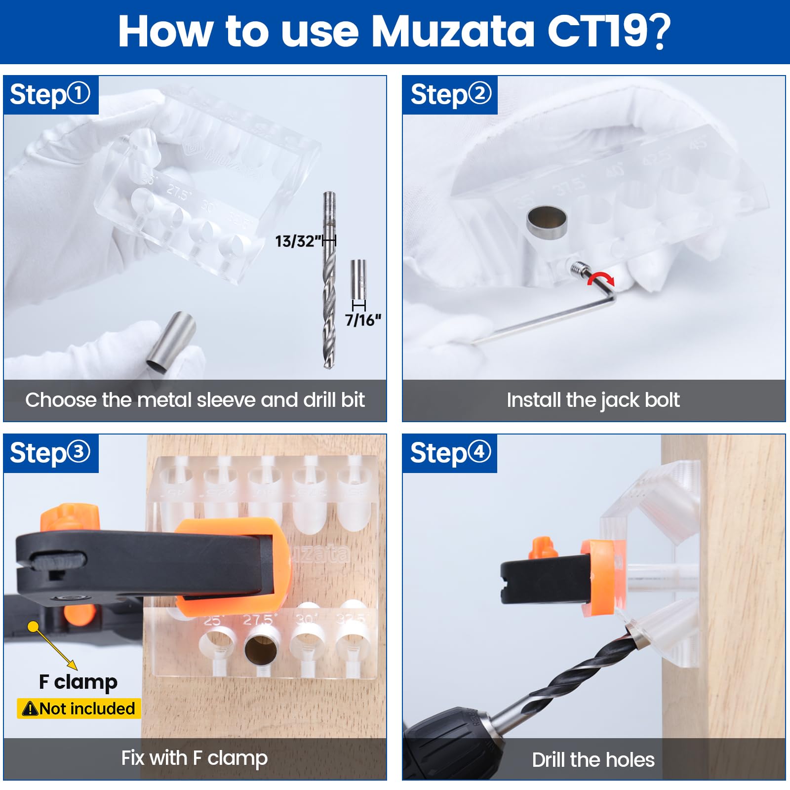 Muzata portable drill guide shown with clamps for steady drilling