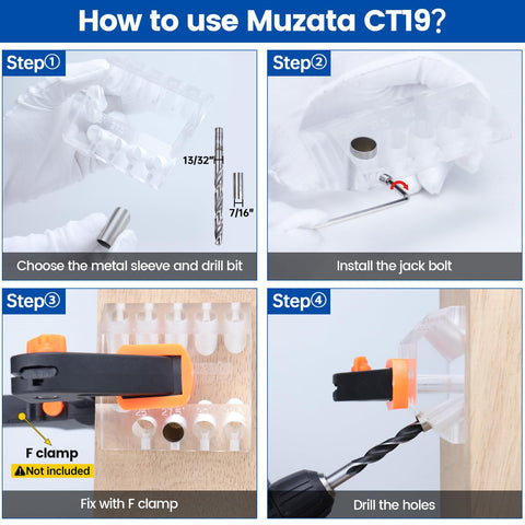 Muzata portable drill guide shown with clamps for steady drilling