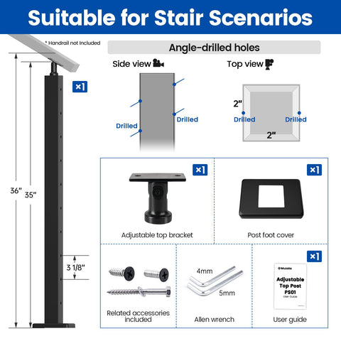 Muzata PS01 BA4S stair post assembly for durable surface-mount installation