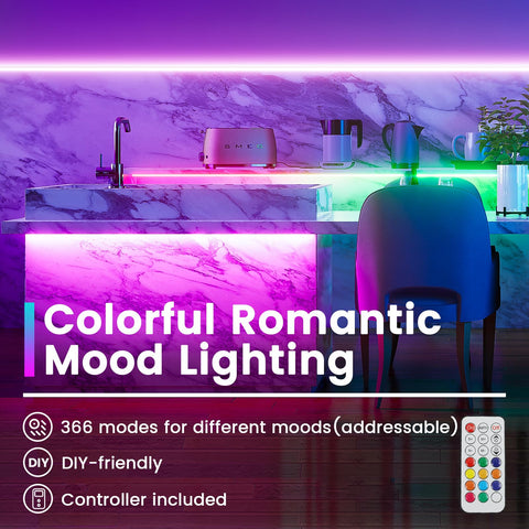 Muzata RGB LED strip delivers high-density brightness for kitchen or closet illumination.