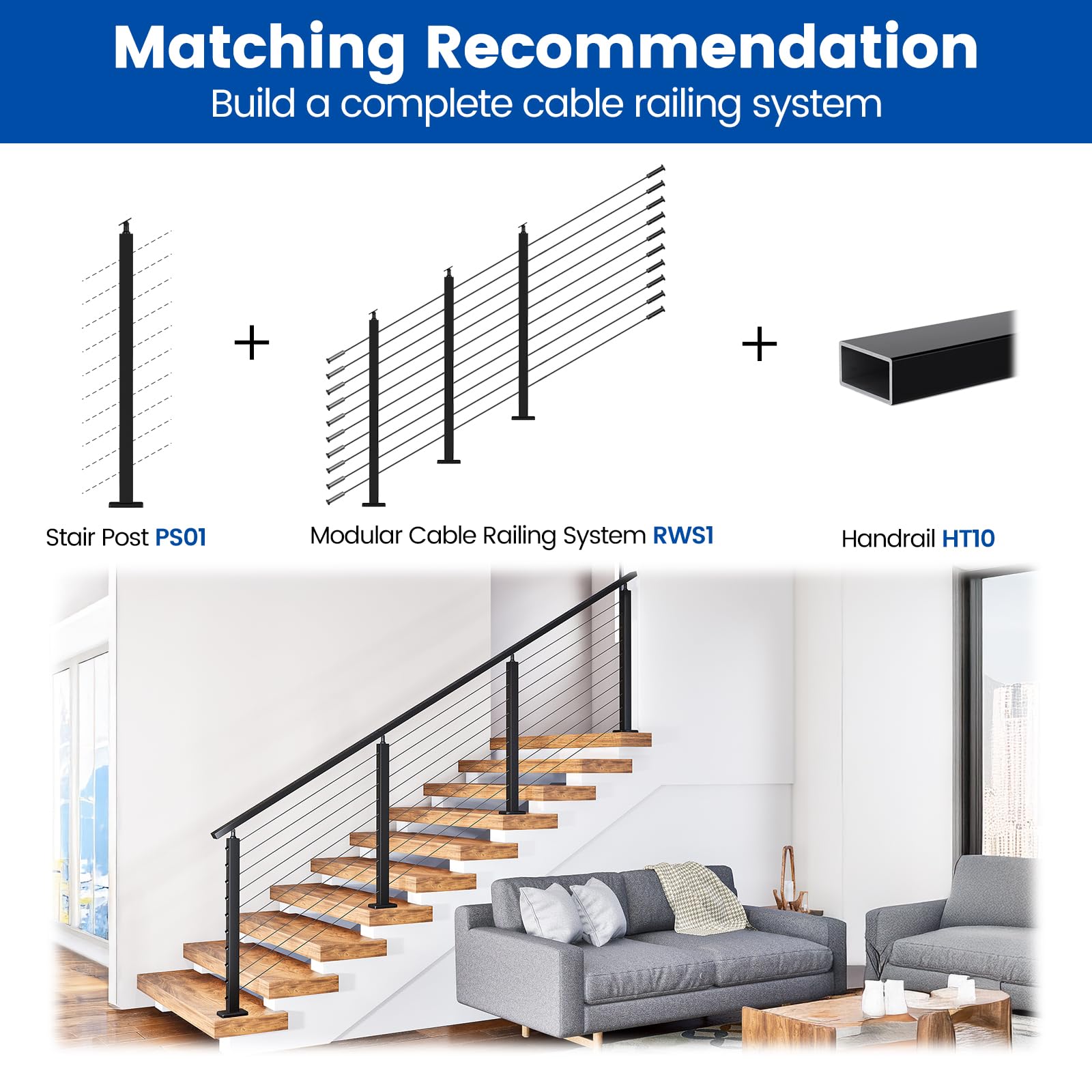 Muzata RWS1 BA4S post kit for versatile stair system layouts