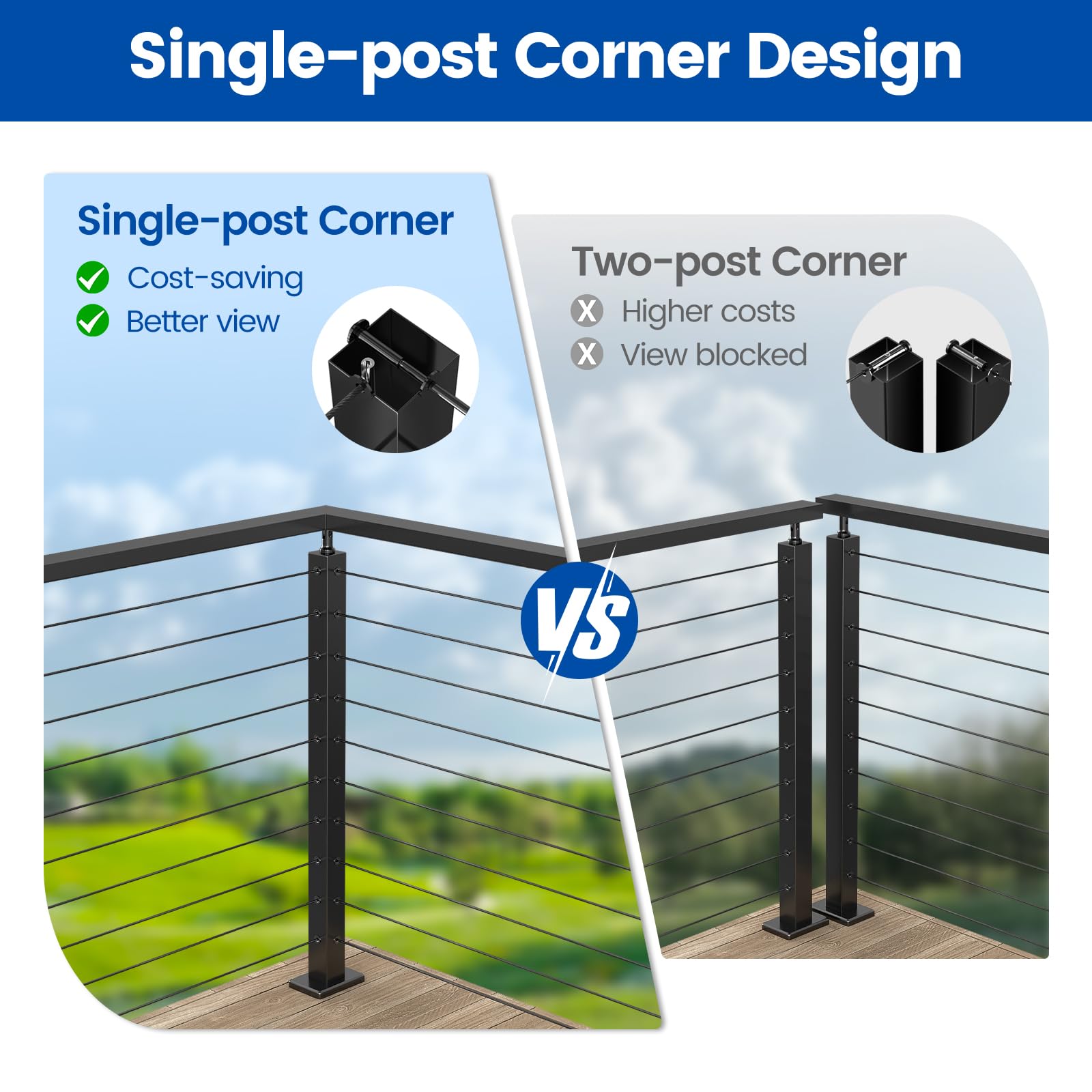 Muzata stainless post resists rust, ideal for indoor and outdoor railing projects.