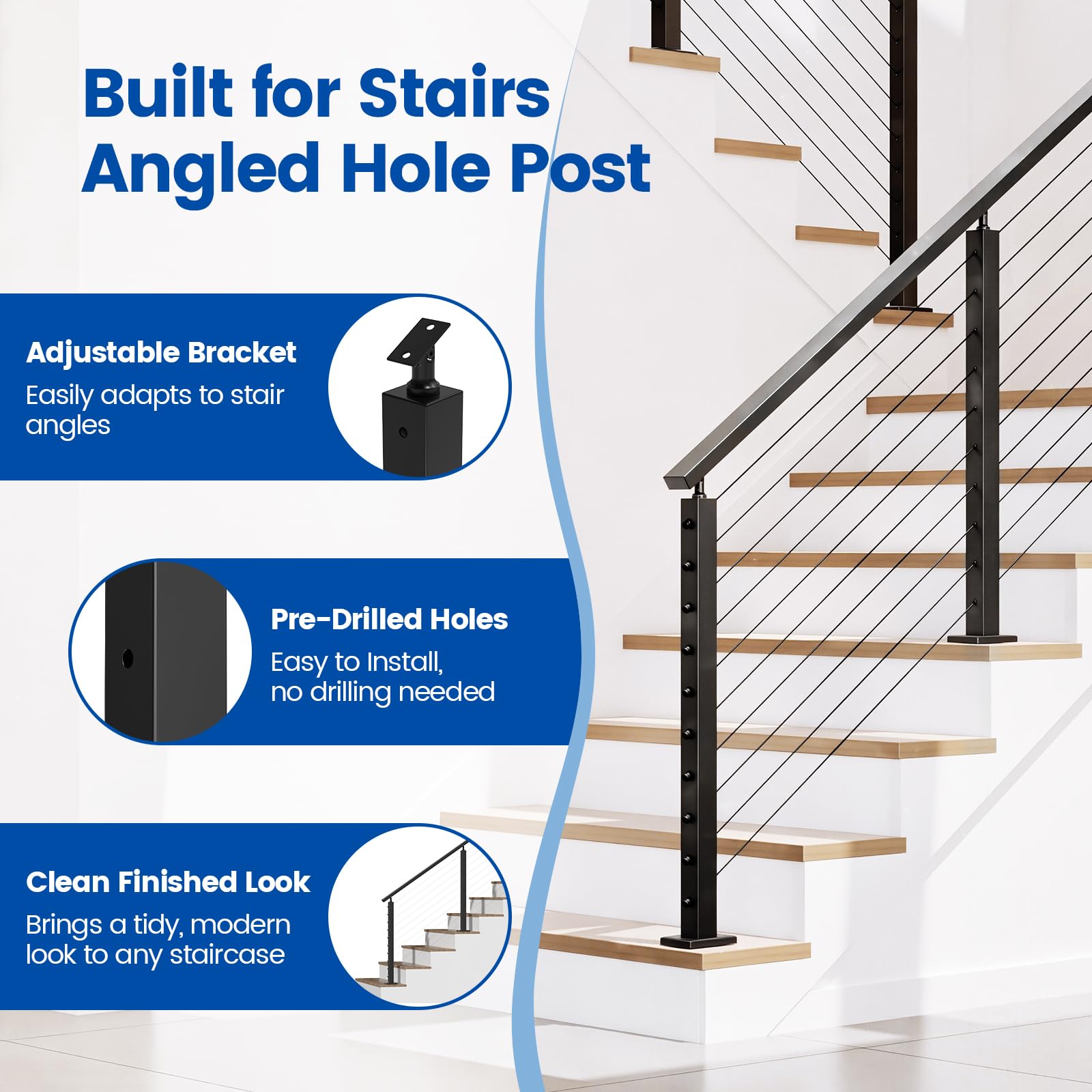 Muzata surface-mount stair post 36x2x2 provides a clean railing anchor