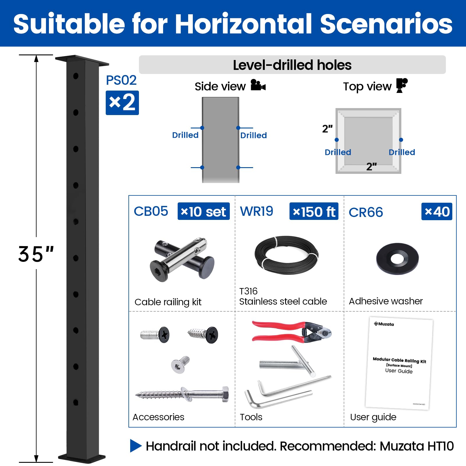 Muzata swageless cable rail kit CB05 enables quick, tool-light installation.