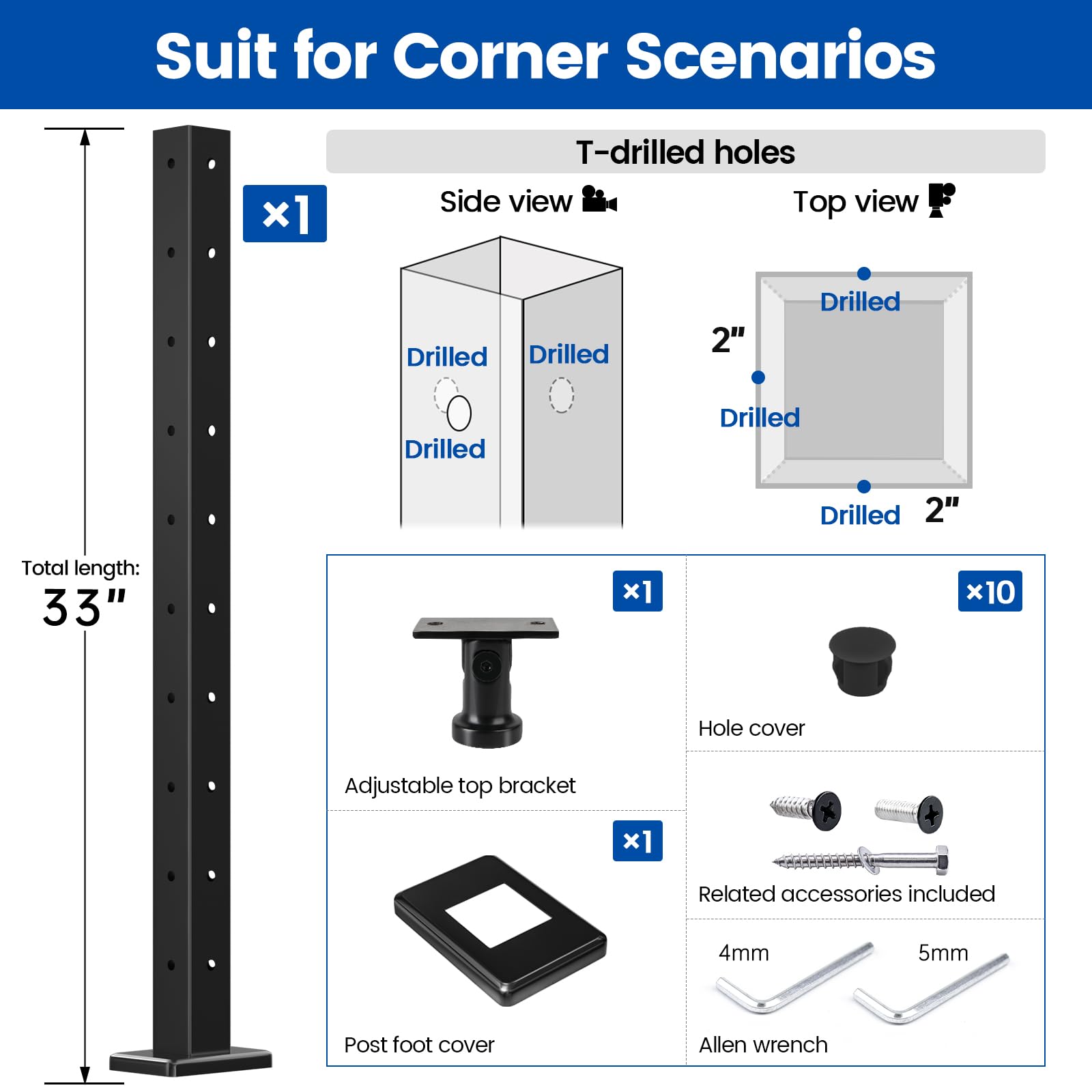 Muzata T-drilled corner post three-sides enables seamless corner cable routing.