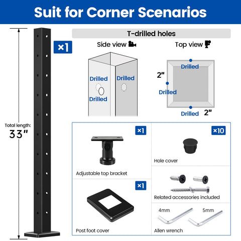 Muzata T-drilled corner post three-sides enables seamless corner cable routing.
