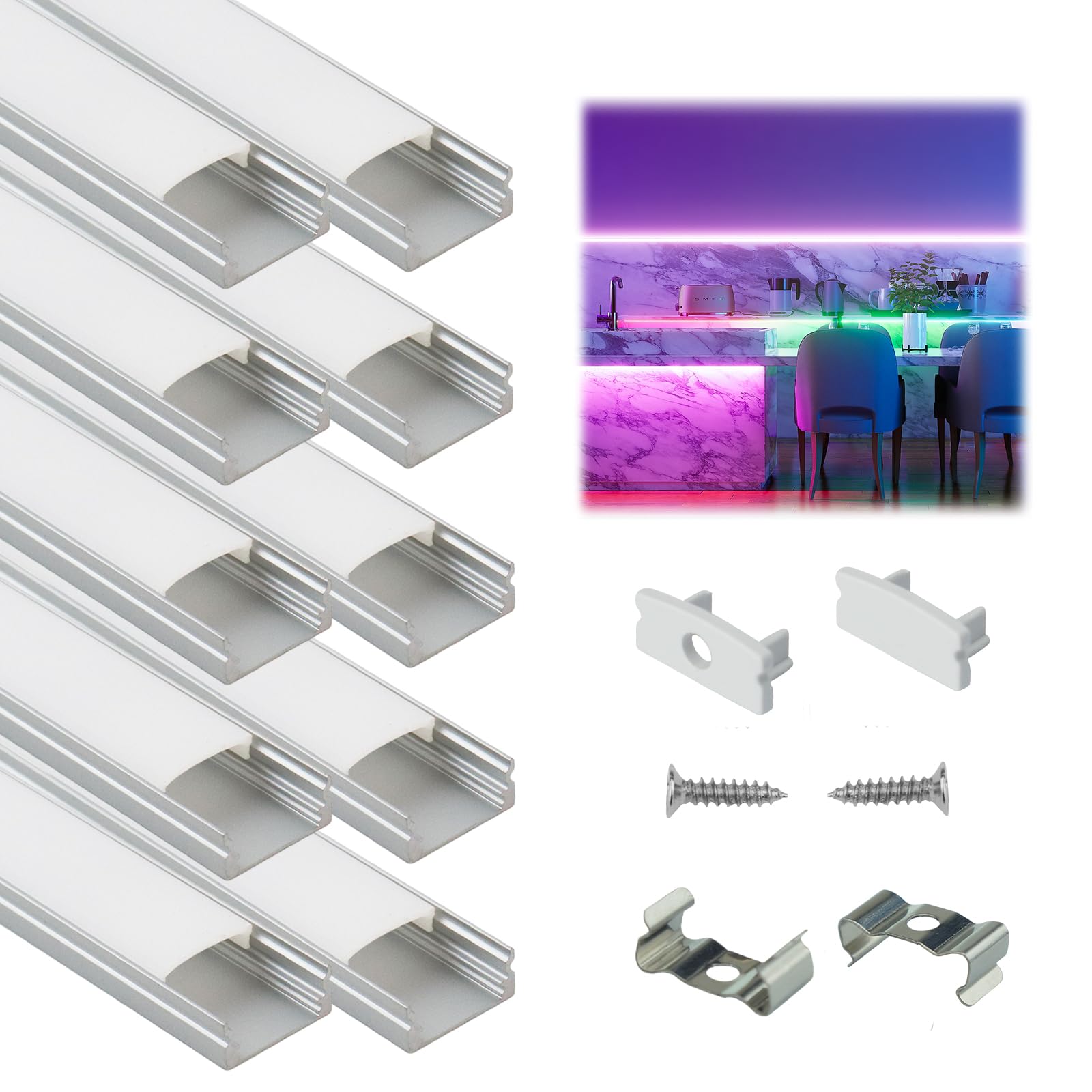 Muzata U1SW LED channel 1m silver for clean, even illumination