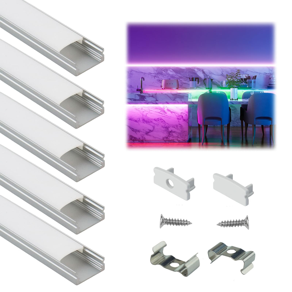 Muzata U1SW LED channel in silver for a slim, discreet lighting profile.