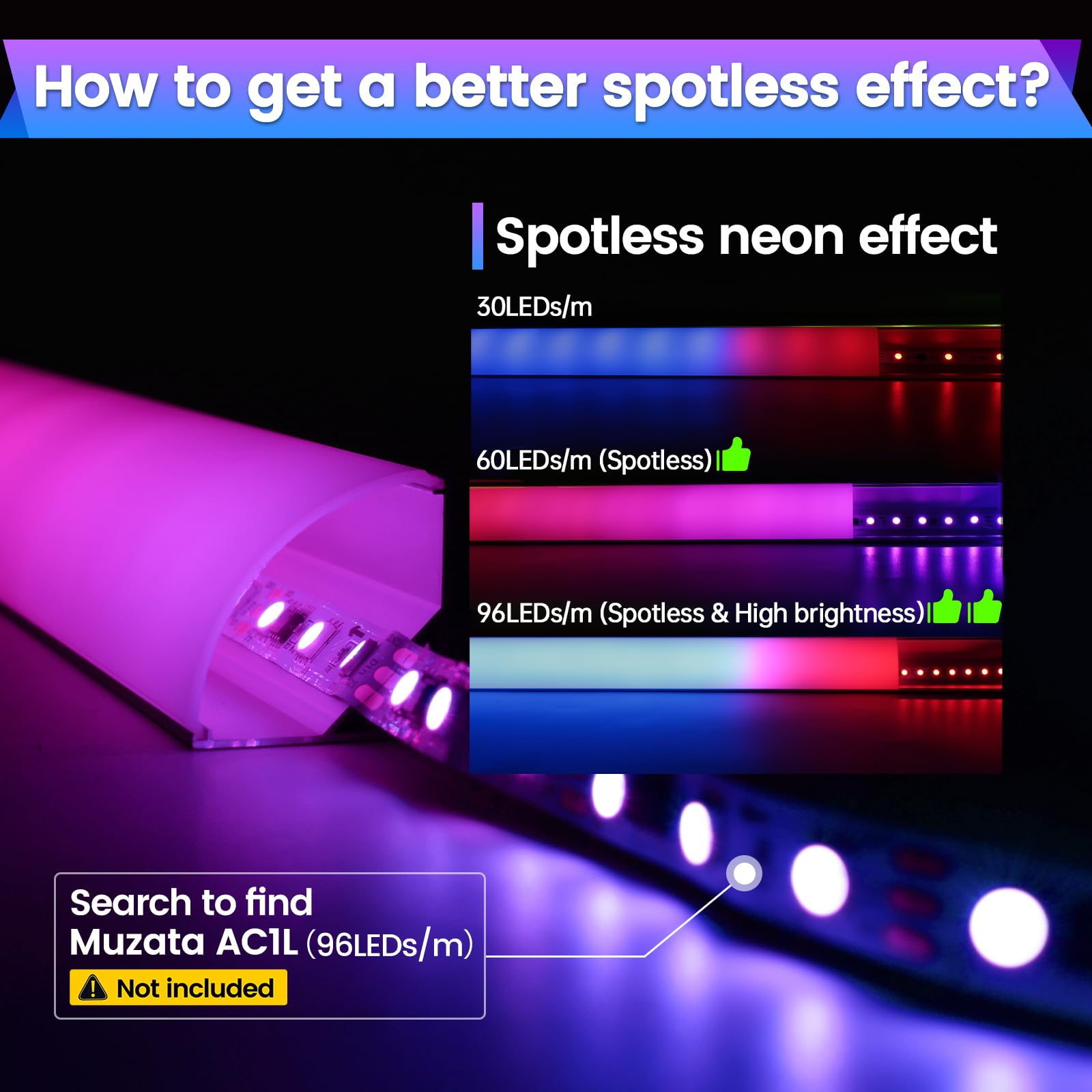 Muzata V101 spotless lighting achieved with dense LED strips.