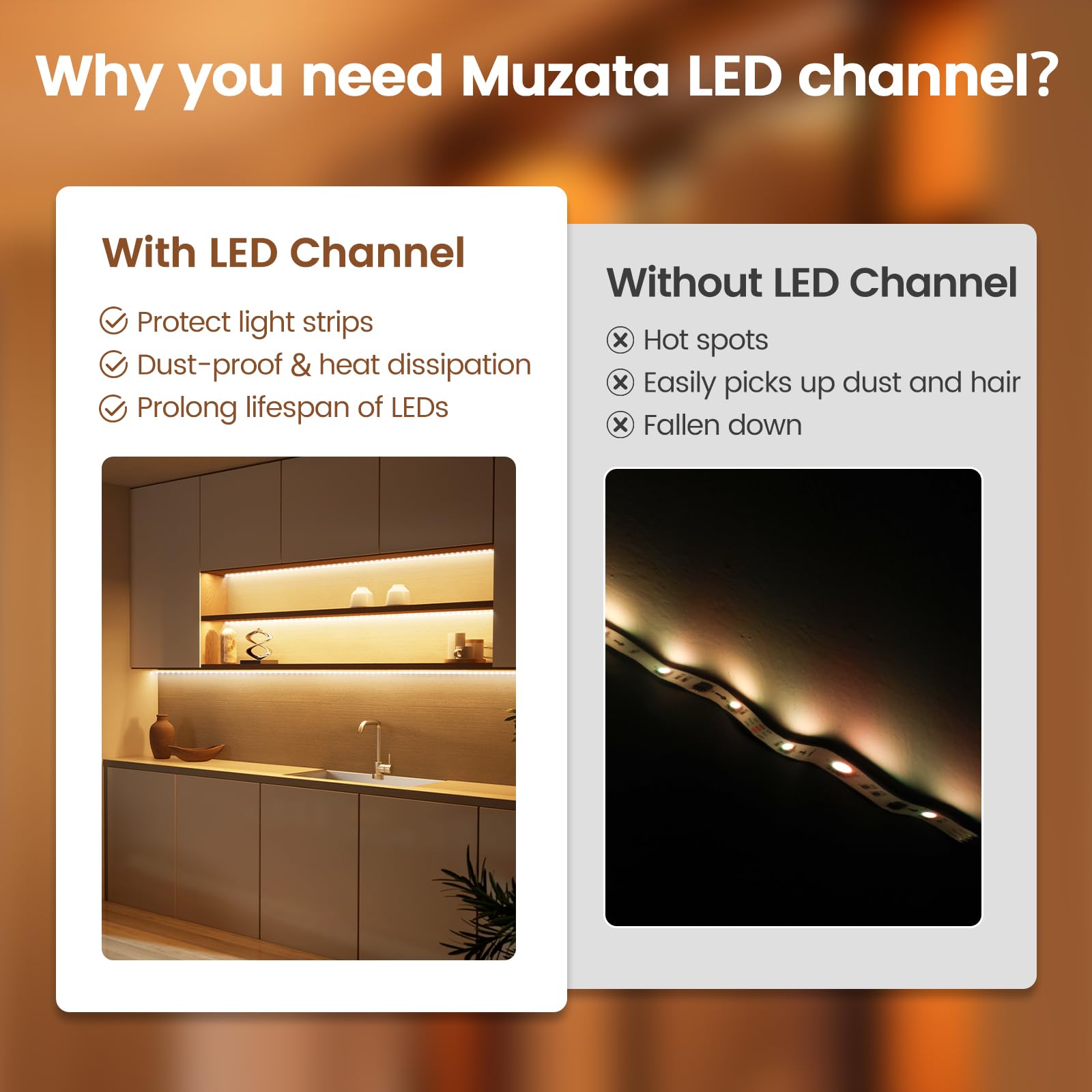 Muzata V1SW aluminum channel provides efficient heat dissipation for long-lasting LEDs.
