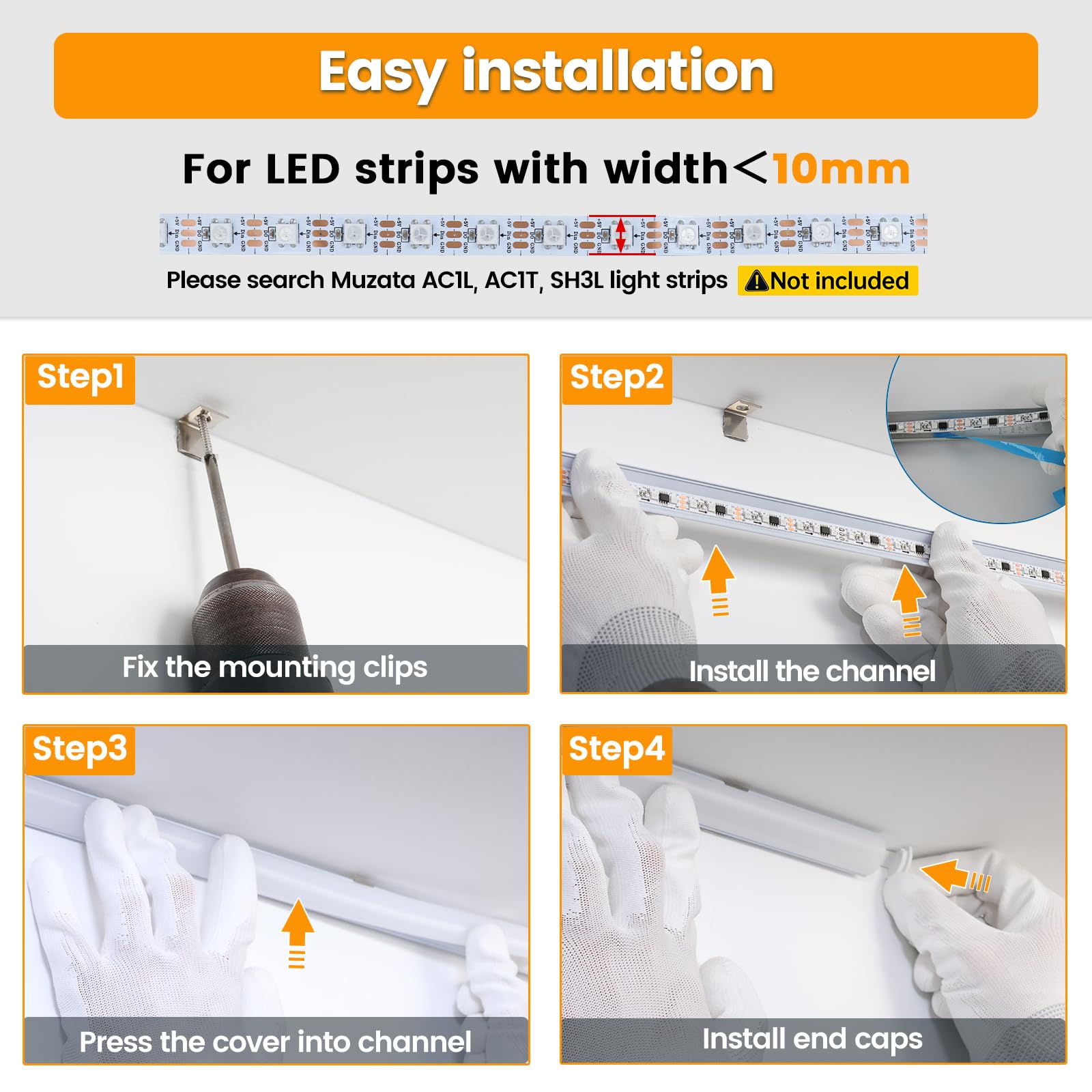Muzata V1SW LED strip setup highlights vibrant color or warm tones in small spaces.