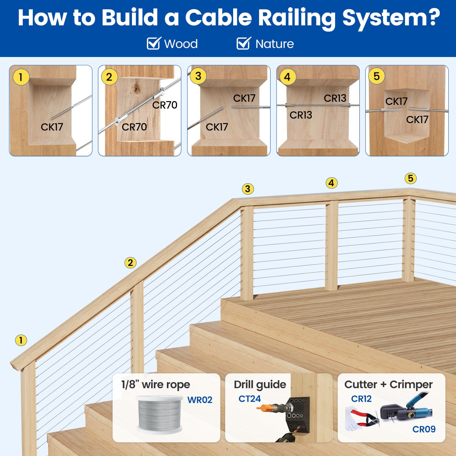 Muzata wire rope and assembly CK12/WR02 for smooth installation
