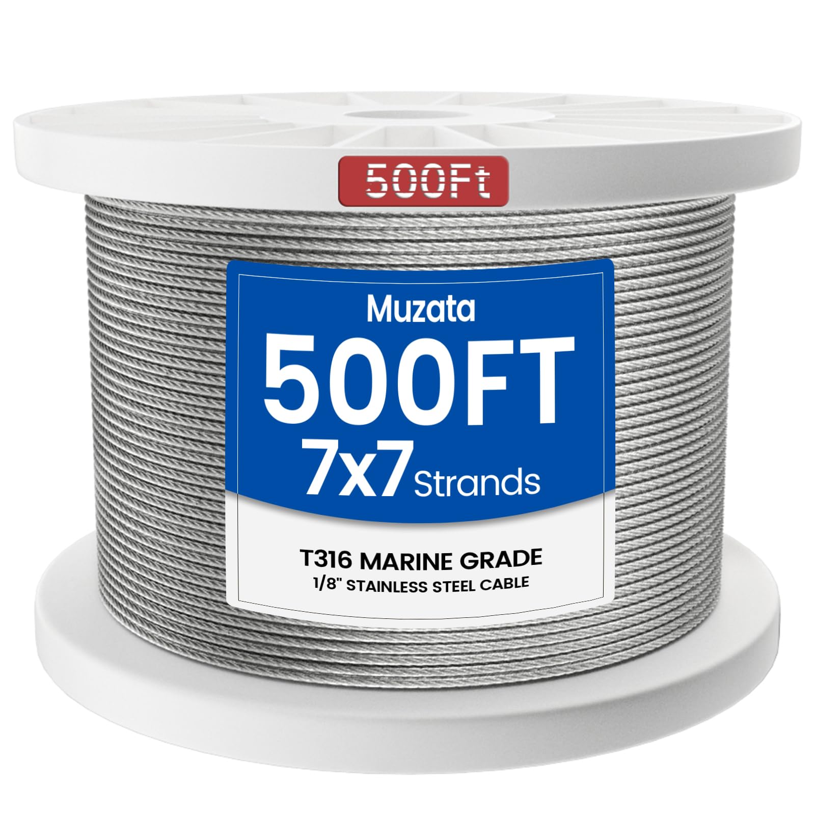 Muzata WR02 500ft coil of 1/8 in stainless steel wire rope for railing.