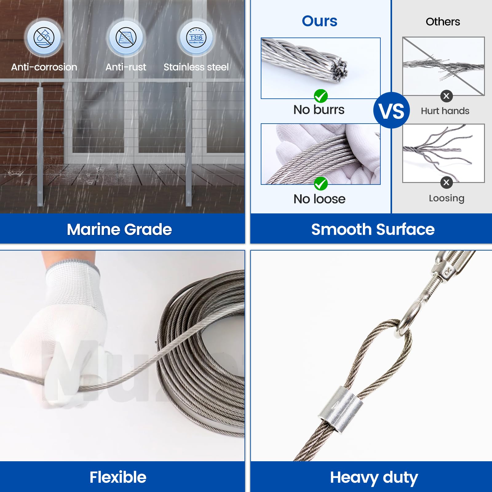 Indoor and outdoor railing applications with clear views and clean lines.