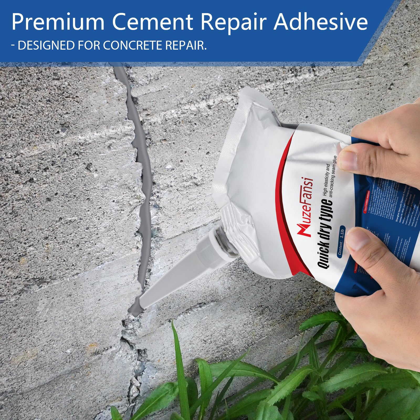 MuzeFansi cement crack sealant application nozzle enables smooth, even filling.