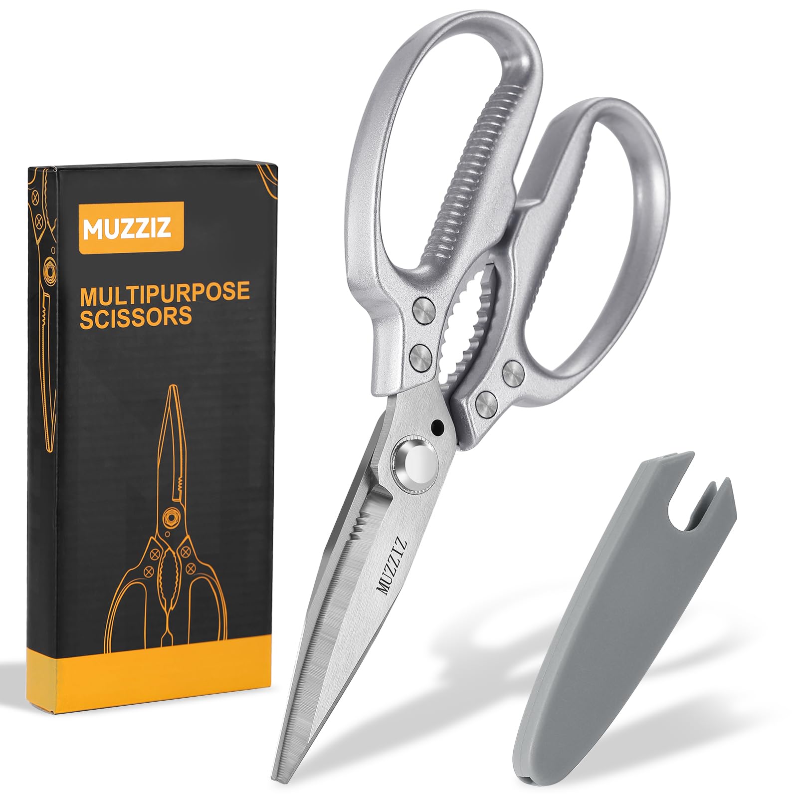 Muzziz Heavy Duty Scissors blade closeup with serrations for precise cuts.