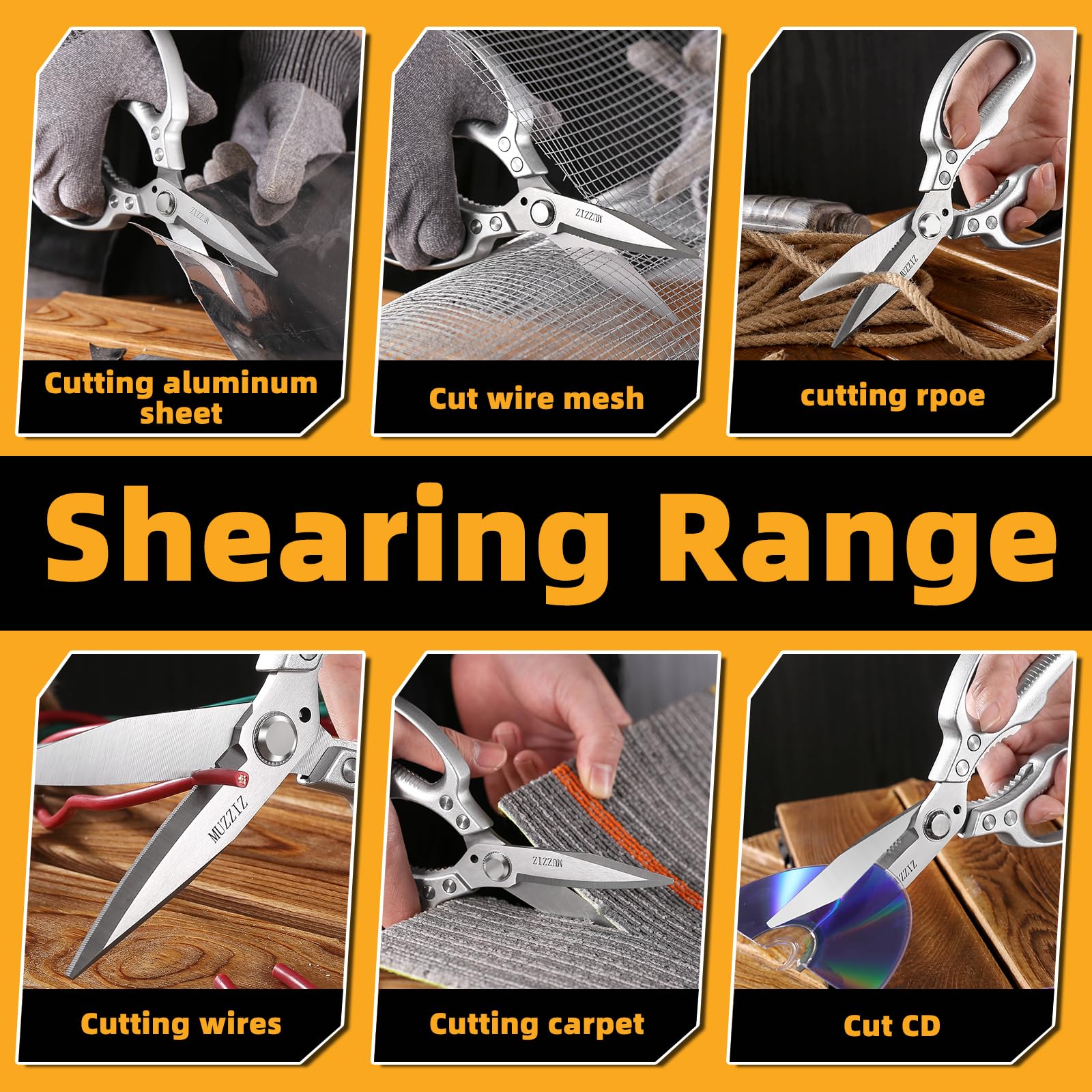 Muzziz Heavy Duty Scissors wide jaw handles thick materials smoothly.