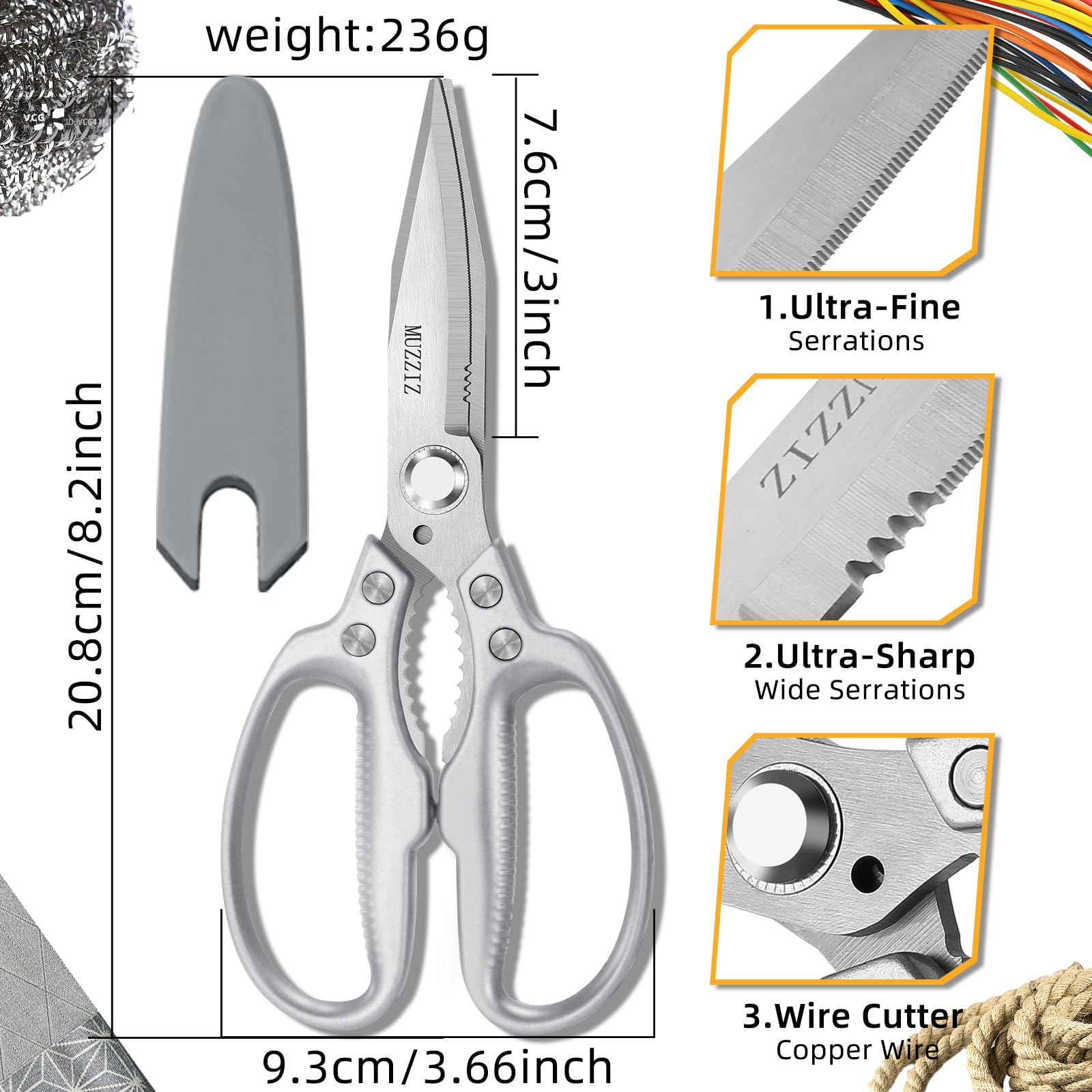 Muzziz Heavy Duty Scissors ergonomic handle for comfortable, confident use.