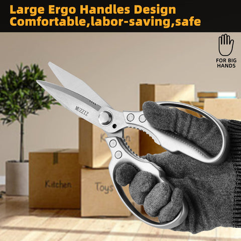 Muzziz Heavy Duty Scissors serrated blade enhances grip for tough materials.