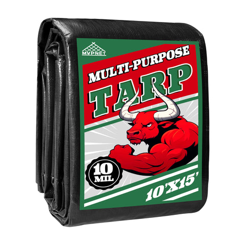 MVPNET tarp 10x15ft heavy-duty waterproof cover protects outdoor gear from rain