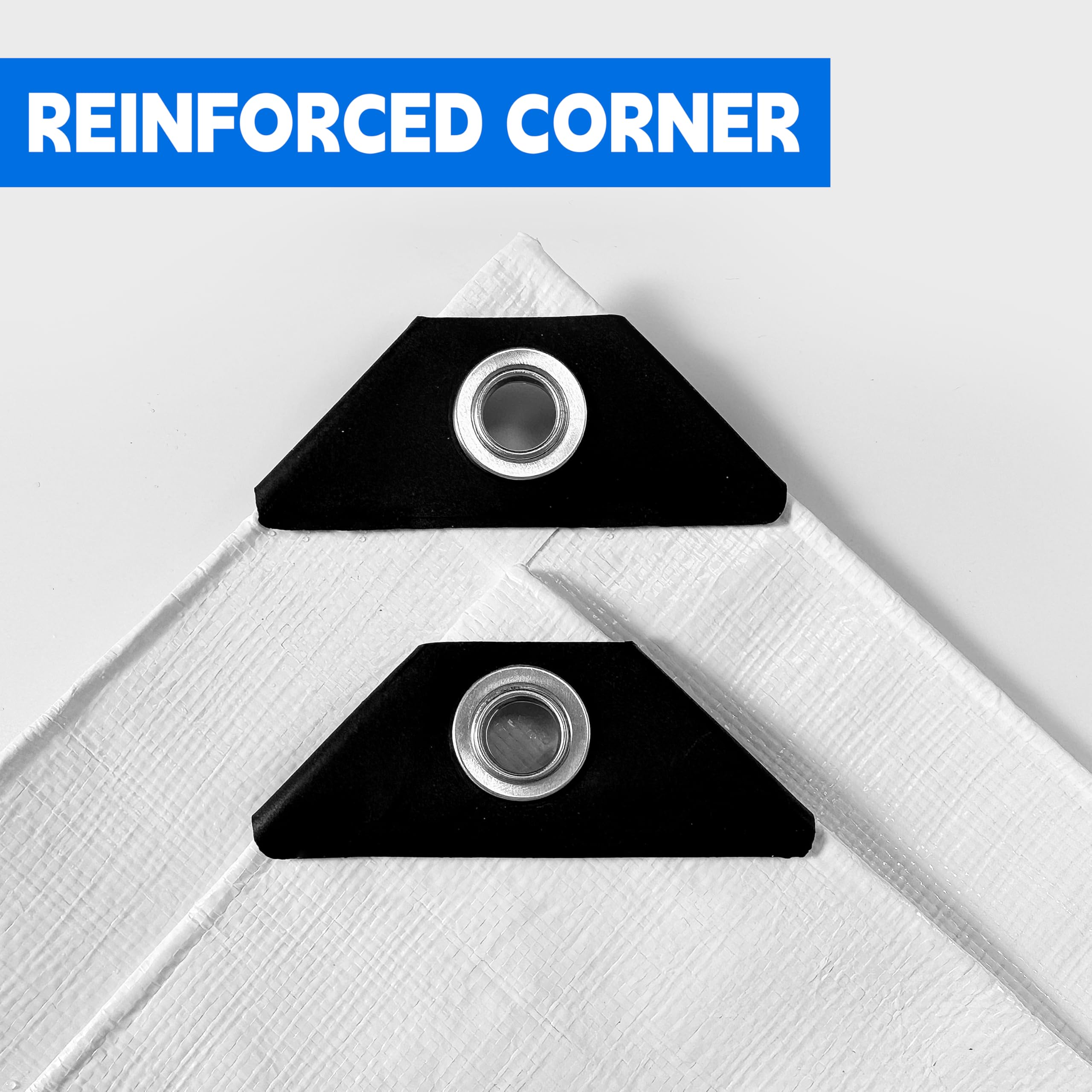 MVPNET tarp edge reinforcement with zinc-aluminum rings for durable anchoring