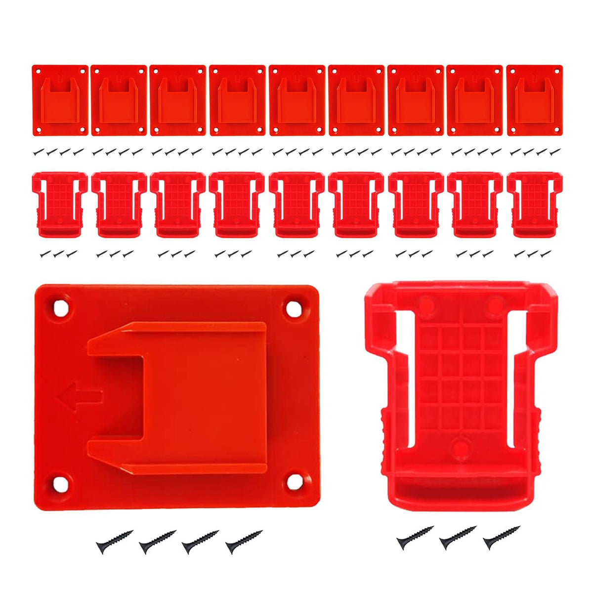 MXASLKMZ wall-mount tool holders organize drills and saws in a busy workshop.