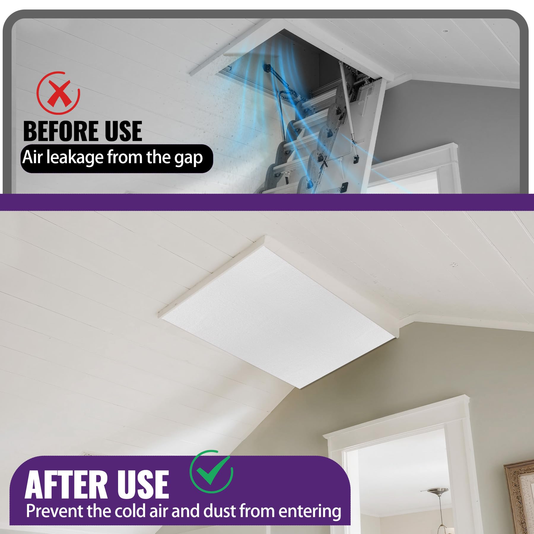 Mxclimate universal-fit ceiling access cover creates a snug seal over attic doors