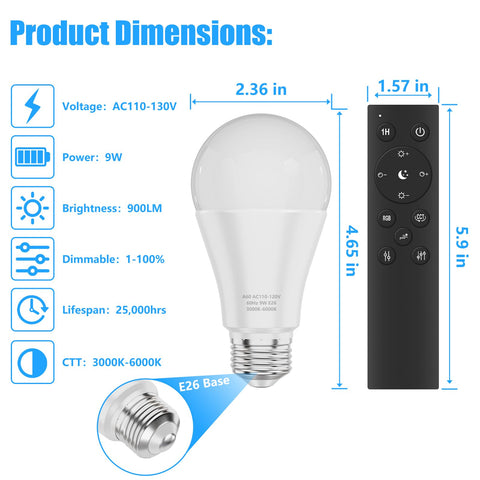 MXhme A19 LED bulb demonstrating adjustable color temperature from warm to cool