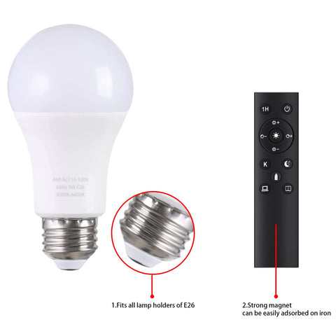 MXhme A19 dimmable LED bulb displaying 3000K–6000K range for mood lighting.