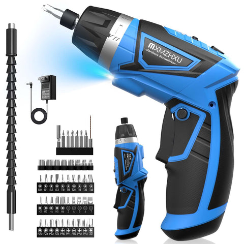 MXMZHXU 8V cordless screwdriver with pistol handle offers ergonomic driving for quick assemblies.