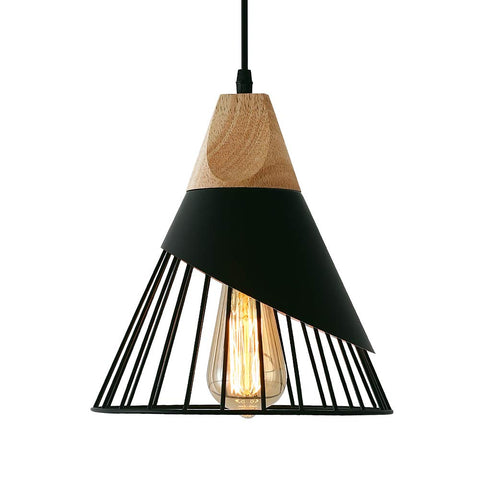 Mxsaoud black pendant light shade close-up highlighting natural wood and durable iron finish for modern kitchen decor
