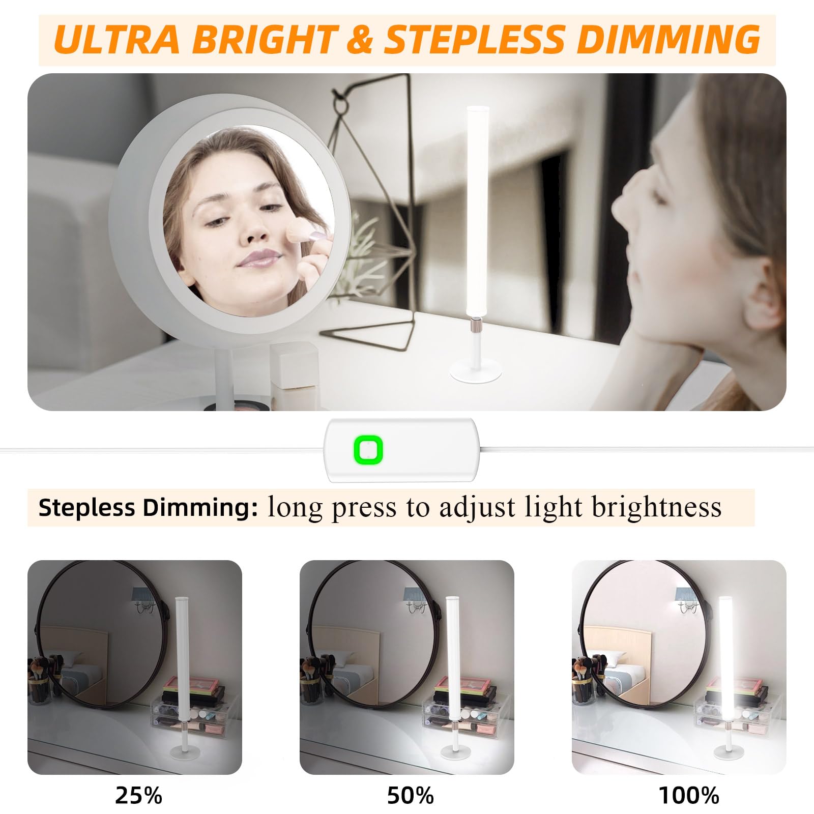 MY BEAUTY LIGHT makeup light shows 2700K through 6700K color options for accurate tones.