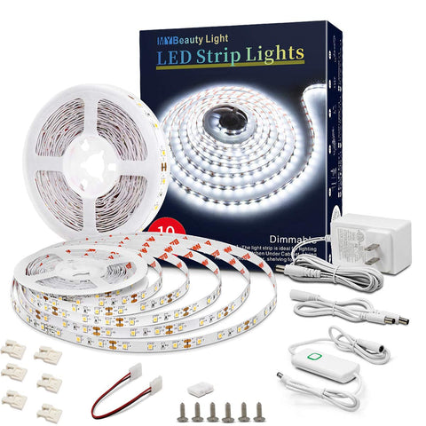 MY BEAUTY LIGHT LED strip on wall provides bright ambient white light for rooms.