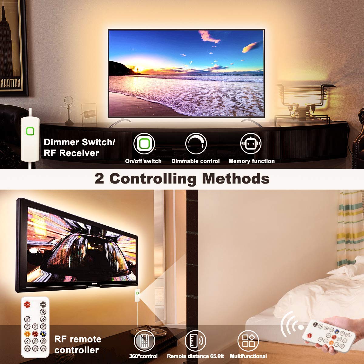 MY BEAUTY LIGHT LED strip warm white dimmer-control close-up for adjustable brightness