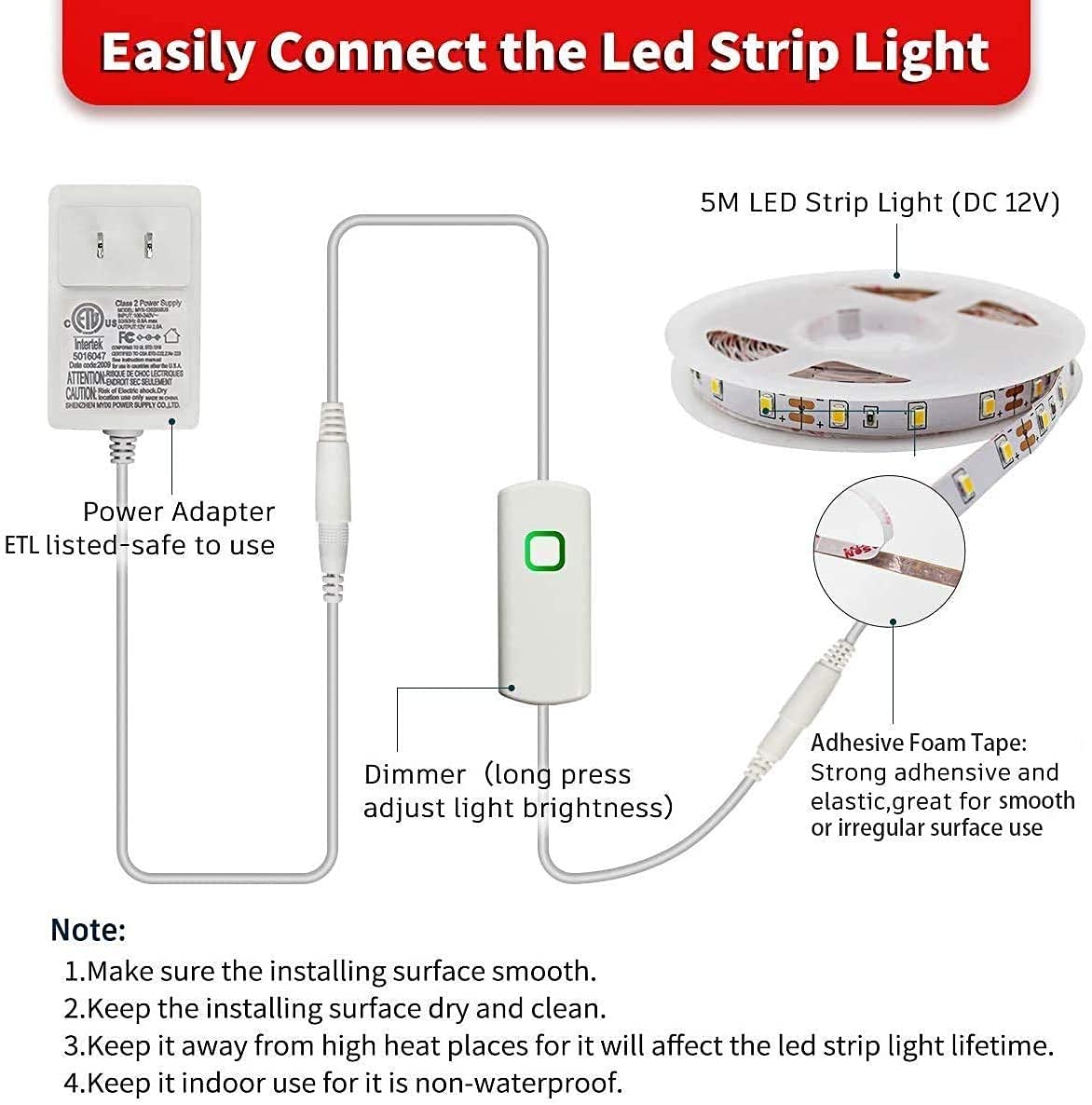 MY BEAUTY LIGHT LED strip lights demonstrate easy dimming and memory for mood lighting.