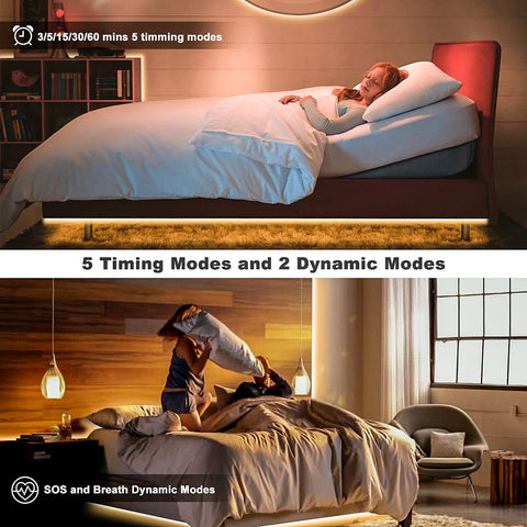 MY BEAUTY LIGHT LED strip warm white timing-modes showcase auto-off and dynamic options