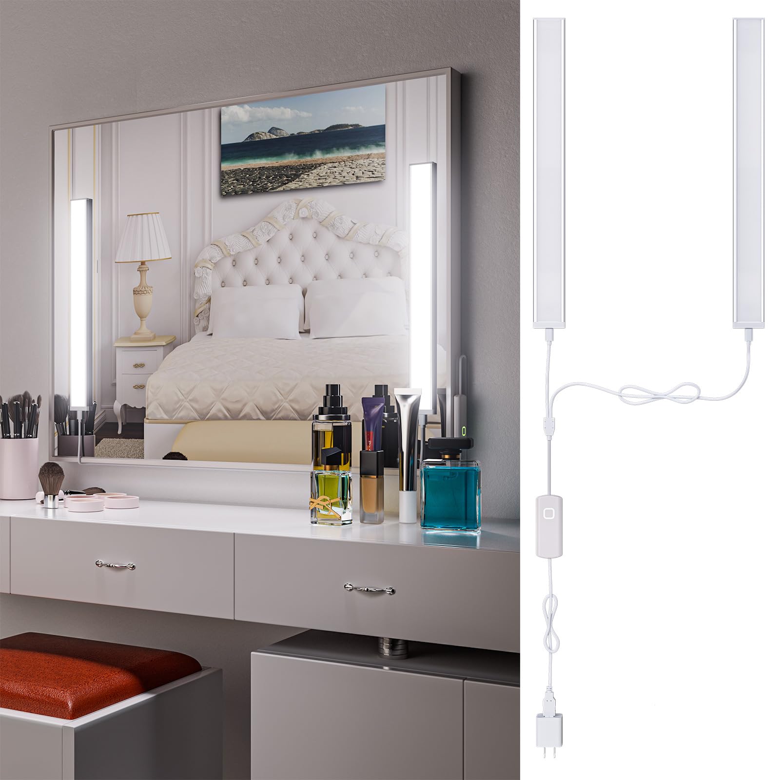My Beauty Light LED vanity light strip on mirror provides even makeup illumination.